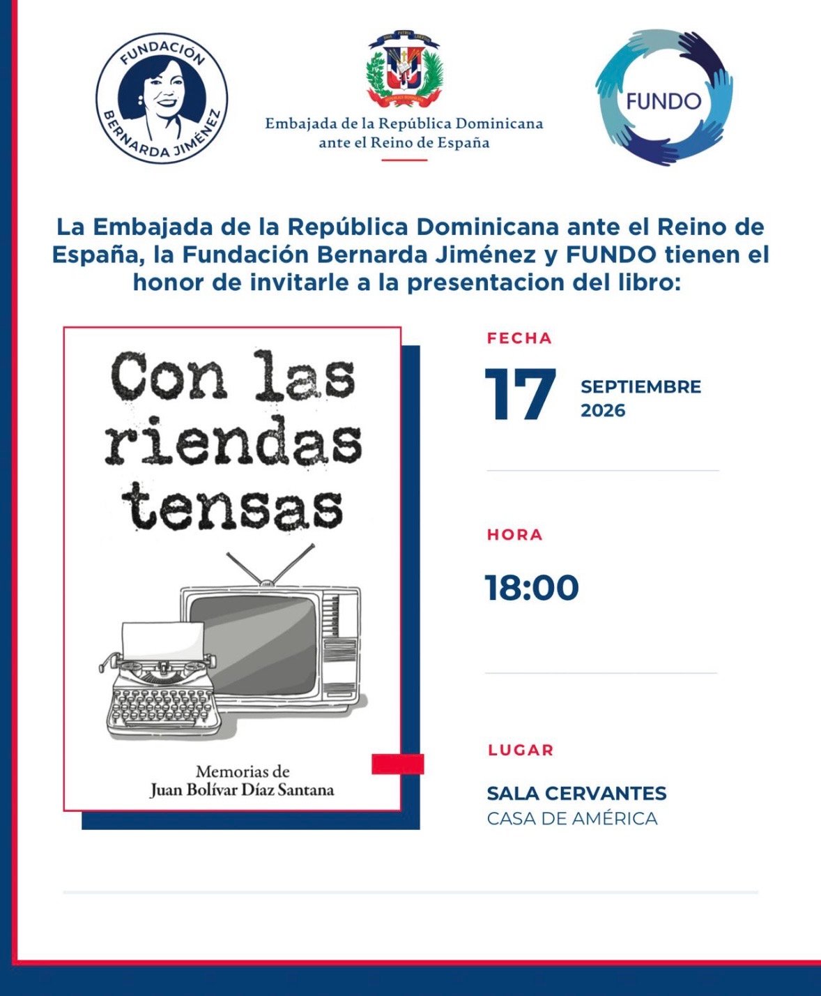 Presentación en Madrid de «Con las riendas tensas», memorias de Juan Bolívar Díaz Santana, con la participación de la Fundación Bernarda Jiménez.